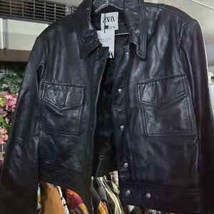 Zara Women's Black Leather Shirt Jacket